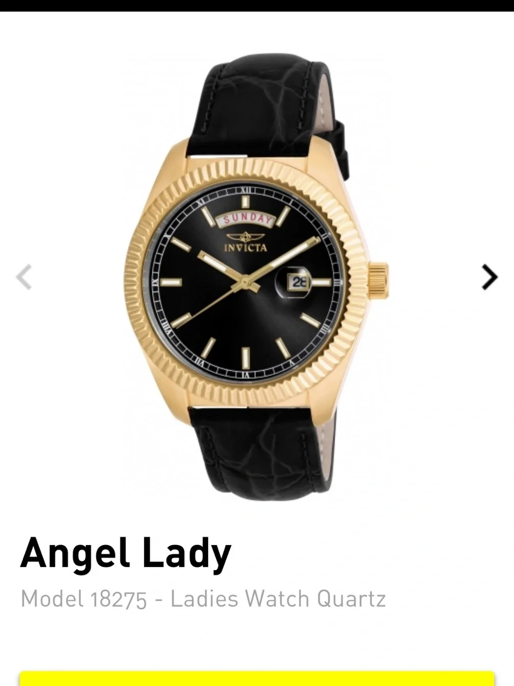 Invicta Gold-Tone Case Black Dial Ladies Watch with Black Strap